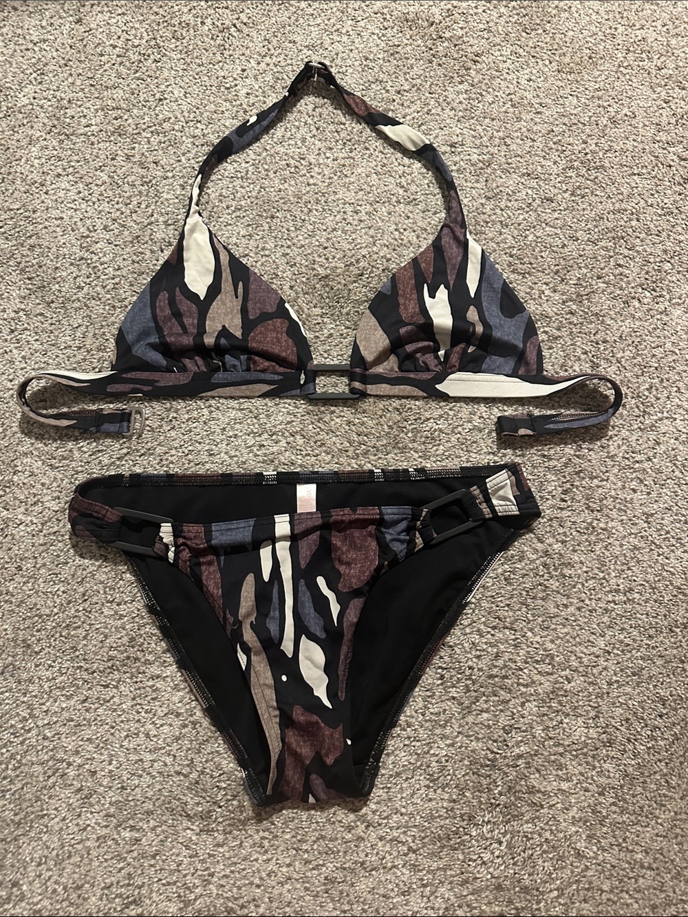 Victoria's Secret Camo Print Halter Bikini - Black Brown Gray